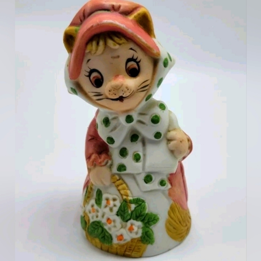 ✨️ NWT Vintage Jasco Critter Bell Bisque Porcelain Lady Cat  Christmas Decor AH